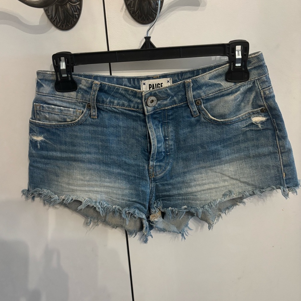 Paige Emmitt Distressed Denim Cutoff Shorts - Light Blue 24